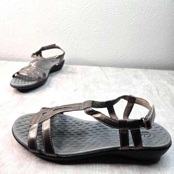 Clarks Shoes - Clarks Open Toe T Strap Sandals Sz 11 Bronze Flat Casual Walking Strappy Comfort